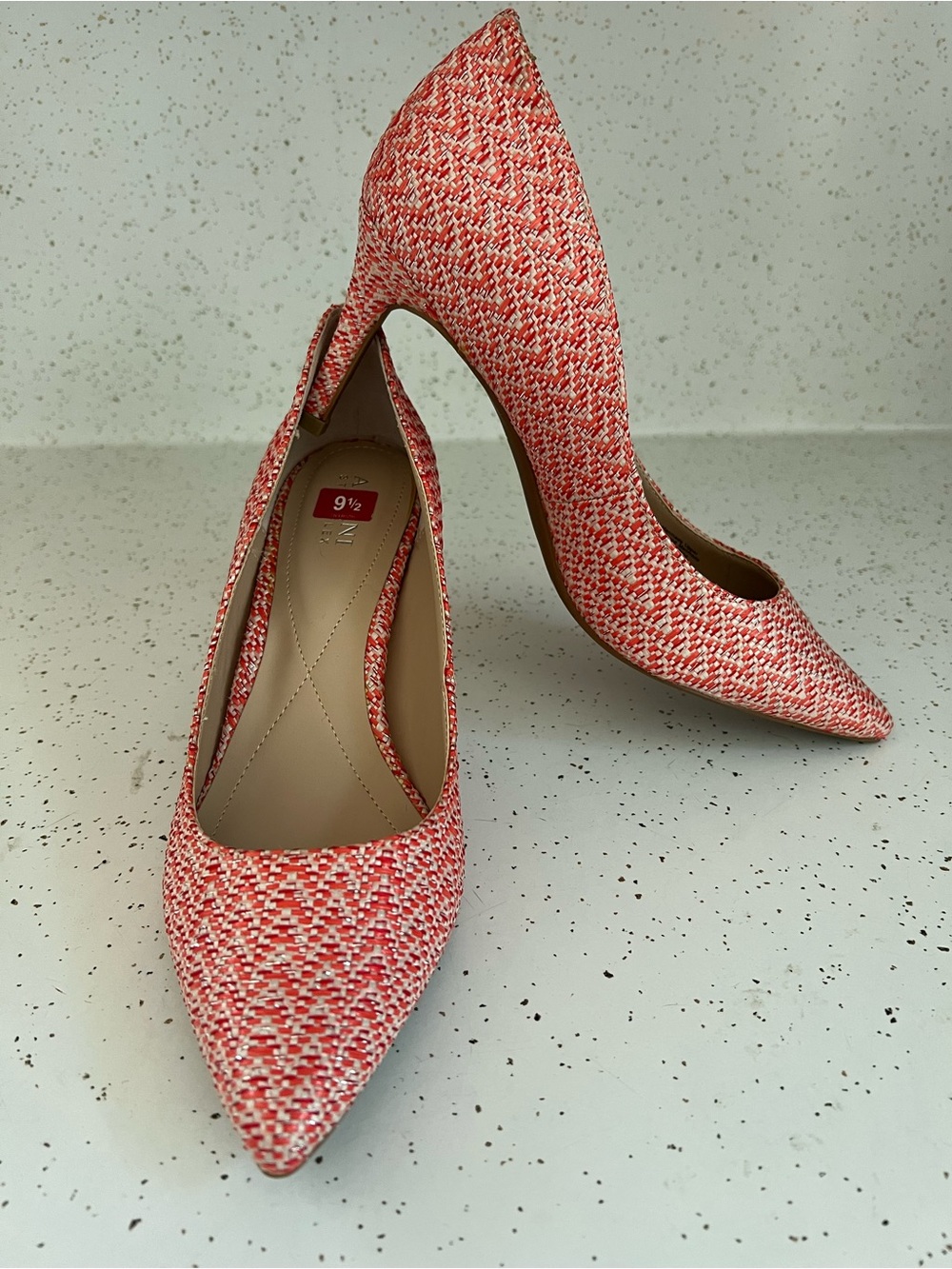 Alfani Coral-Pink Chevron Tweed Pointed-Toe Stiletto Heels